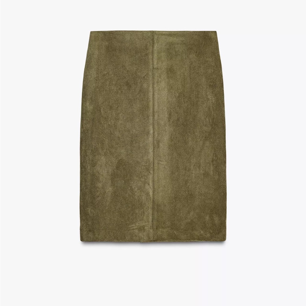 Olive Green Suede Pencil Skirt Zara
